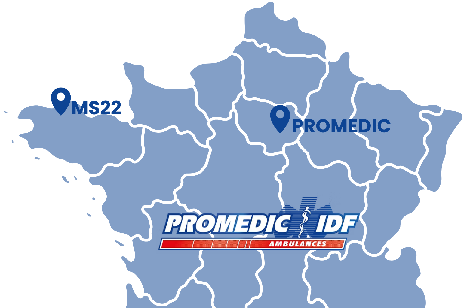 Carte des secteurs couverts par Ambulances Promédic et MS22 Bretagne - Promedic
