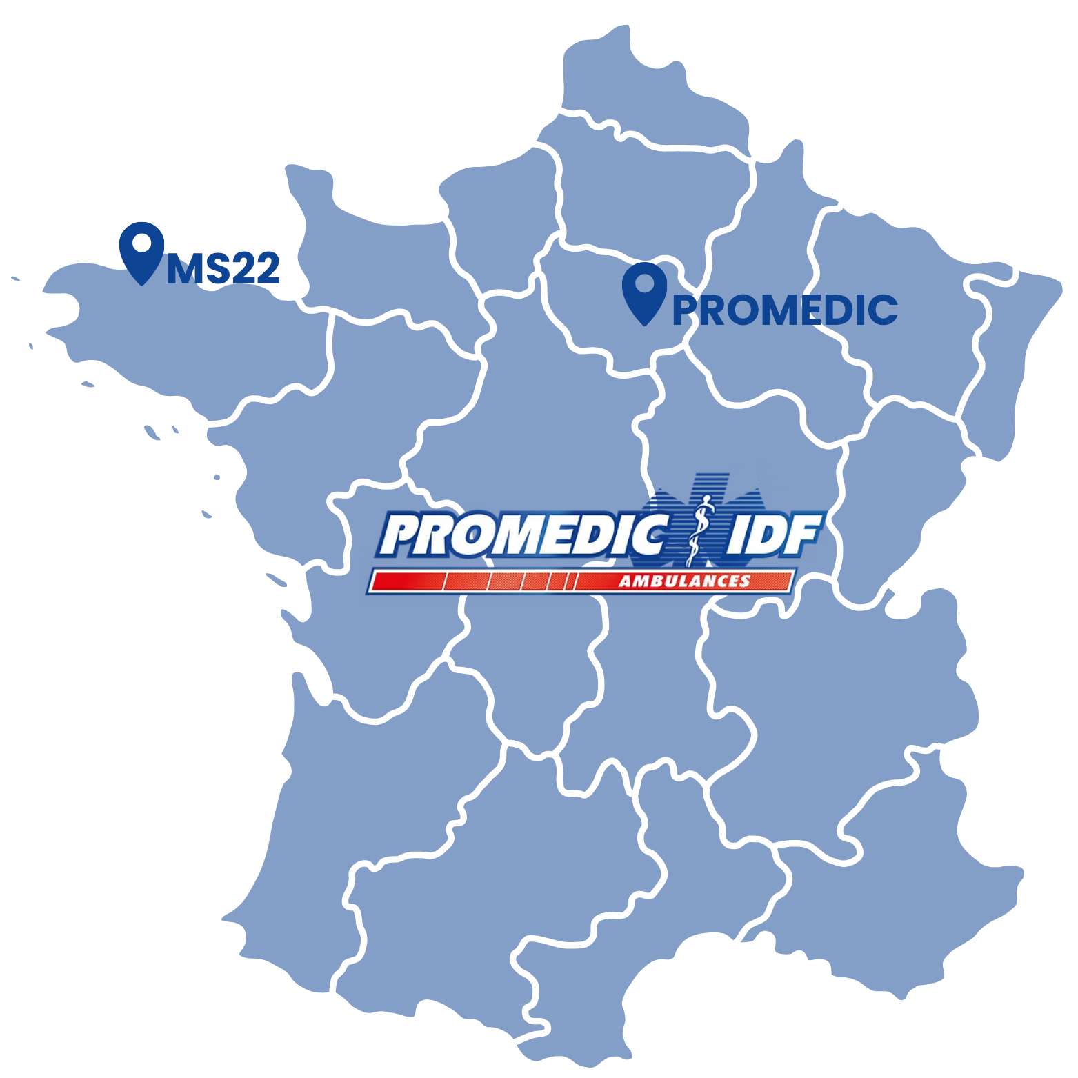 Carte des zones d’intervention Promédic IDF et MS22 en France - Promedic